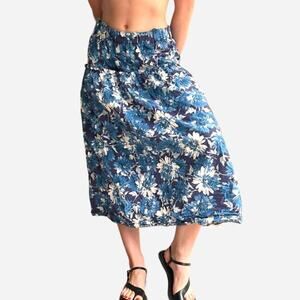 Tiered floral midi maxi skirt blue white size small - Sara Campbell